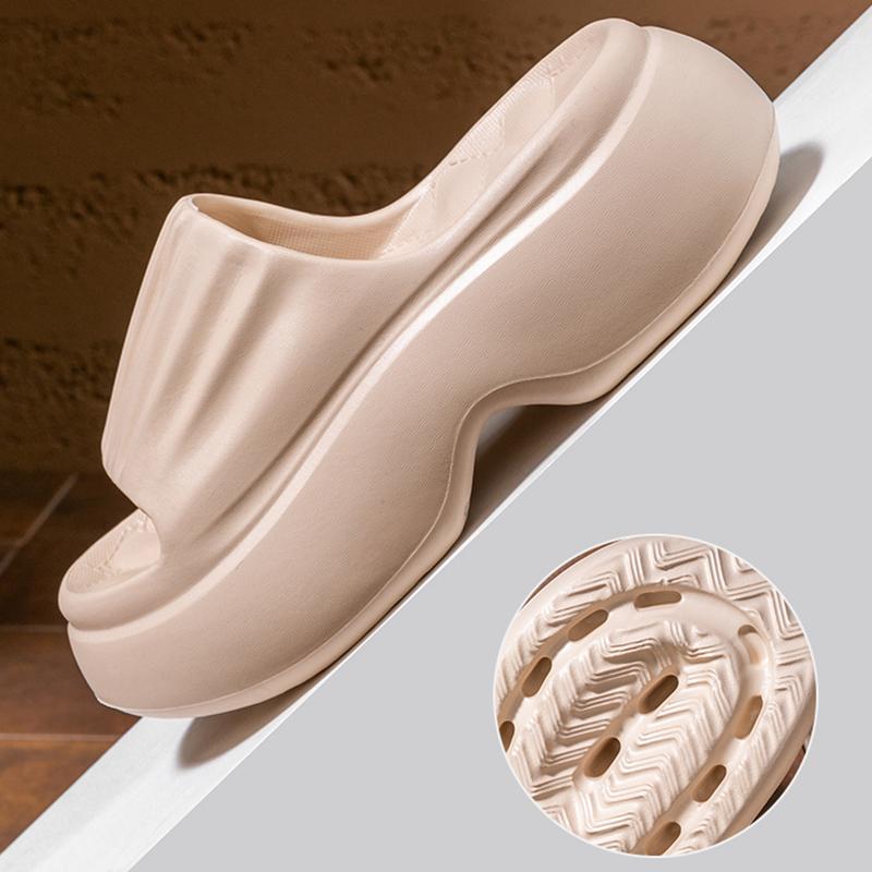 2025 Summer Fashion Thick Bottom Slippers Women Comfortable Pleated Platform Slides Woman Solid High Heels Non Slip Eva Sandals