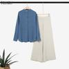 Completo casual da due pezzi con camicetta e pantaloni a maniche lunghe da donna