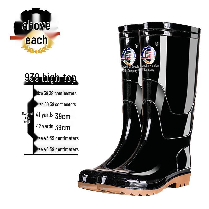 Double Coin Waterdichte Hoge Heren Regenlaarzen - Antislip, Slijtvast, Plastic Overschoenen