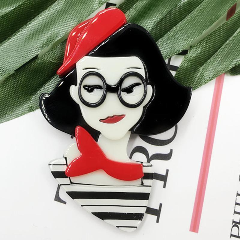 Blucome Quality Acrylic Cartoon Girl Brooch for Women Men Clothes Bag Pendant Badge New Year Gift