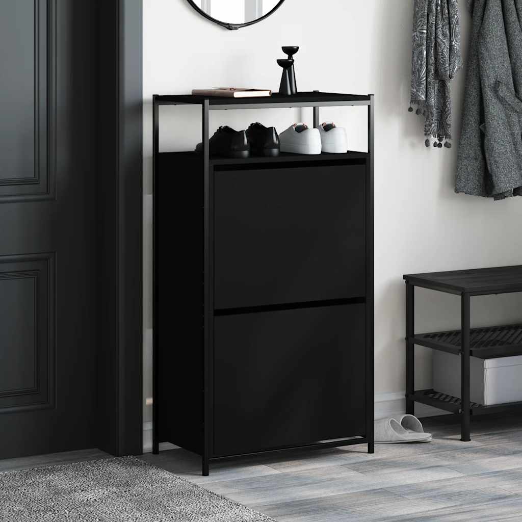 Vidaxl Shoe Cabinet, Black, 60X34X112 Cm, Wood-Based Material