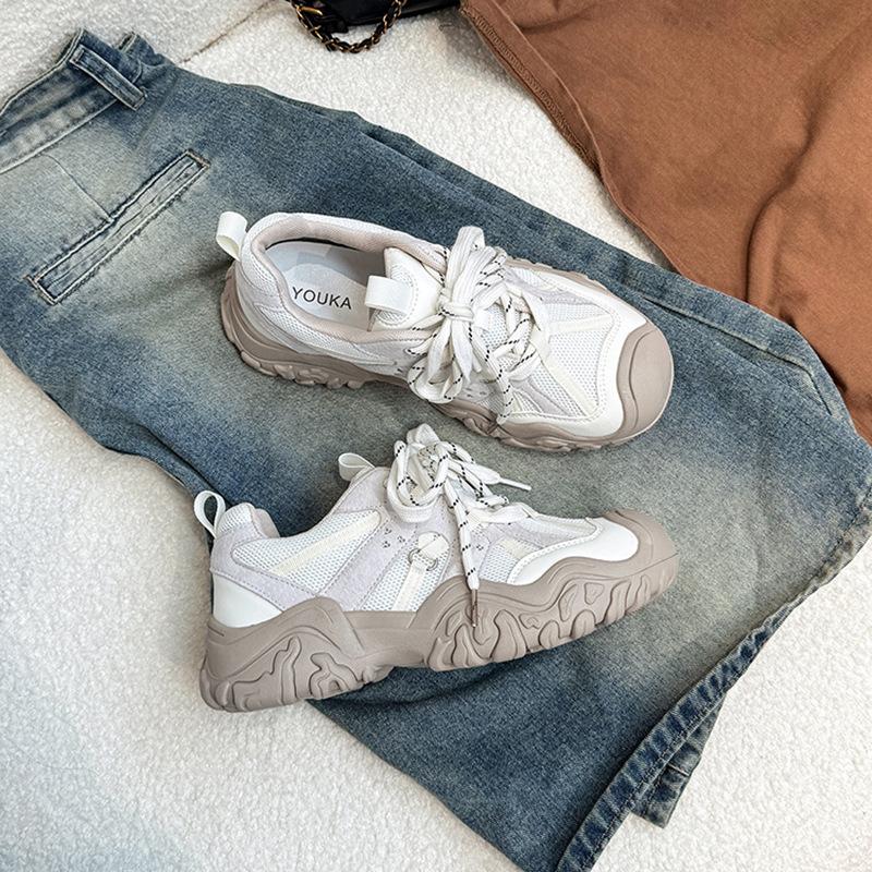 Fashion mesh splicing single shoes women's shoes 2025 autumn new sports shoes women's outdoor hiking shoes dad shoes