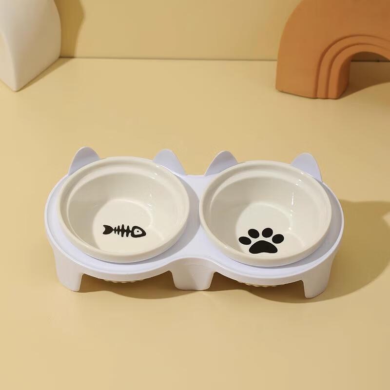 Керамическая двойная миска для кошек JINGRUIXIANG с подставкой