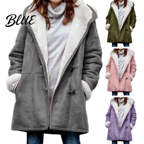 Lady Thick Coat Women Fall Winter Hooded Soft Plush Long Sleeve Mid Autumn Jacket Length Windproof Cold Resistant Buttons Loose Pockets