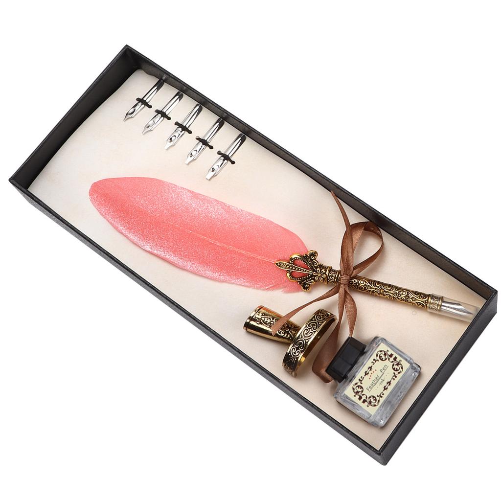 Kielpen Set Ambachtelijk Retro Gesneden Roestvrij Staal Schrijfpak voor Handtekening Cadeau Tafel