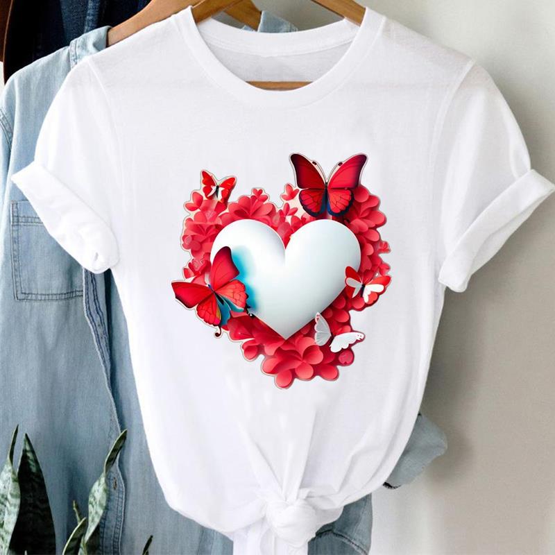 (Asian Size) Printed Clothing Top Fashion Short Sleeve T-shirts Women vintage butterfly flower Graphic Tee Lady Female Casual T Shirt Tees