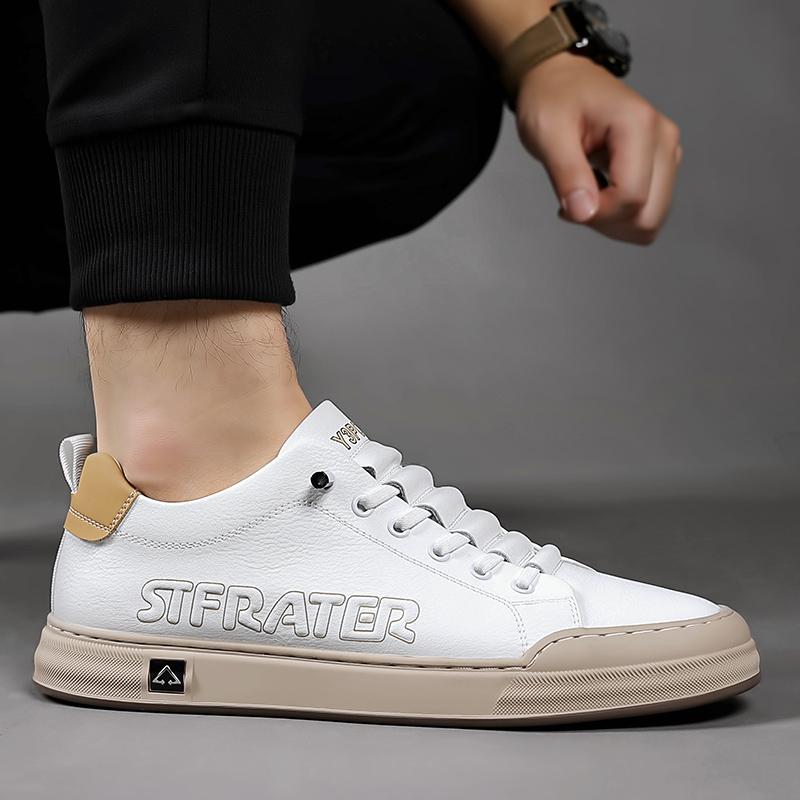 2024 New Lace-Up Male Comfortable Casual Shoe Genuine Leather Breathable Mens Sneakers All-match High Quality Skate Shoes Men