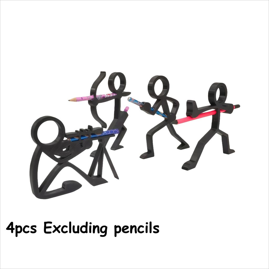 4pcs 3D Printed Stick Figure Pencil Holders, Pen Stands, Pen Containers, Desktop Ornaments, Stationery, And Desktop Sculptures