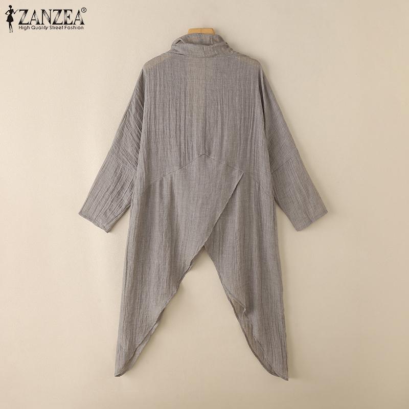 ZANZEA Women Casual Cowl Neck Long Sleeve Asymmetric Cover Up Blouse