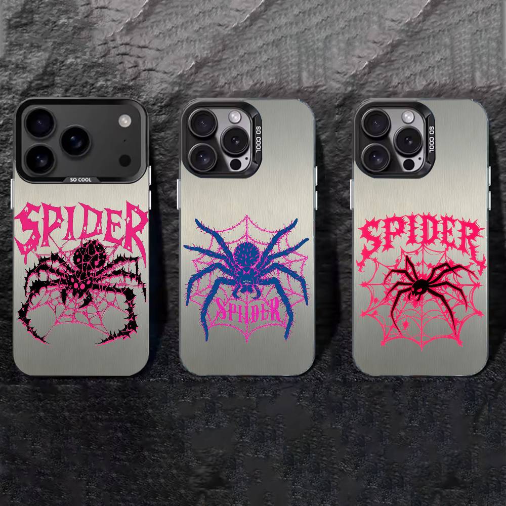 Cool Fashion-trend Spider Phone Case For iPhone 17,16,15,14,13,12,11 Plus,Pro Max,XS,Colored Silver Phone Case