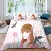 Anime Beautiful Girl Duvet Cover Set ,Cartoon Printed Patterned with Pillowcases, Soft Microfiber Quilt Covers for Girls