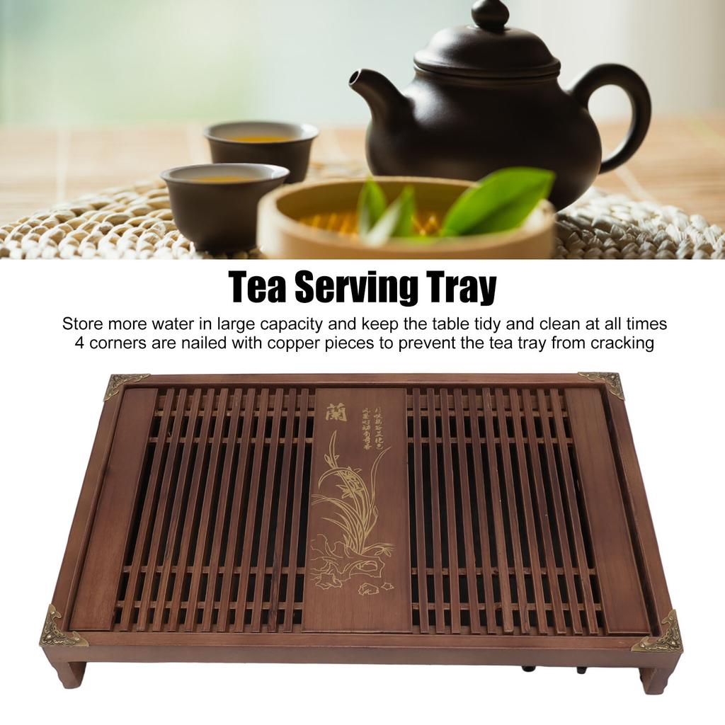 Kungfu Tea Tray Chinese Gongfu Tea Tray Drainage Water Storage Wood Tea Table with Drain Pipe