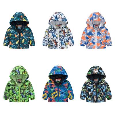 1-8 Years Kids Boys Cartoon Dinosaur Printed Hooded Zipper Coat Casual Jacket