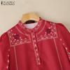 ZANZEA Women Casual Stand Collar Loose 3/4 Sleeve Print Blouse