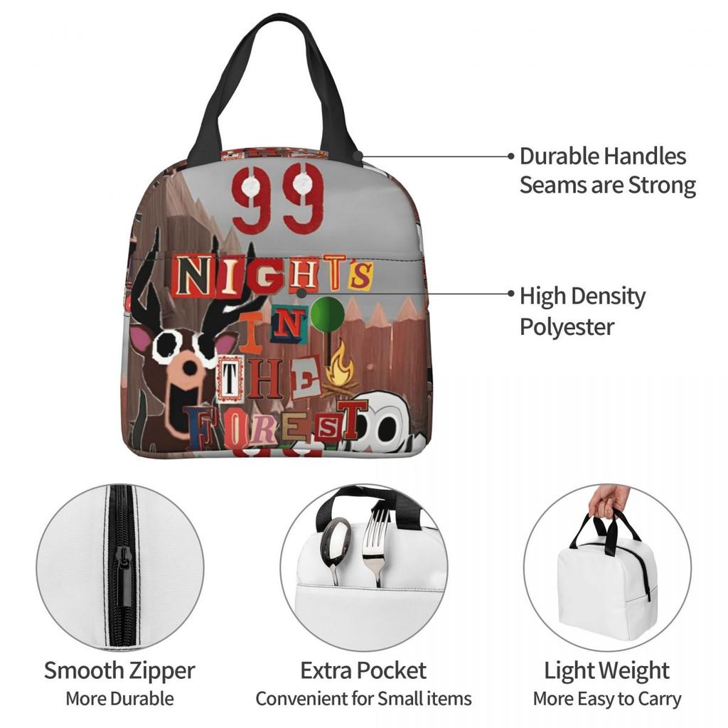 99 Nights In The Forests Insulated Lunch Bags Video Games Food Container Bags Portable Cooler Thermal Lunch Boxes For Work