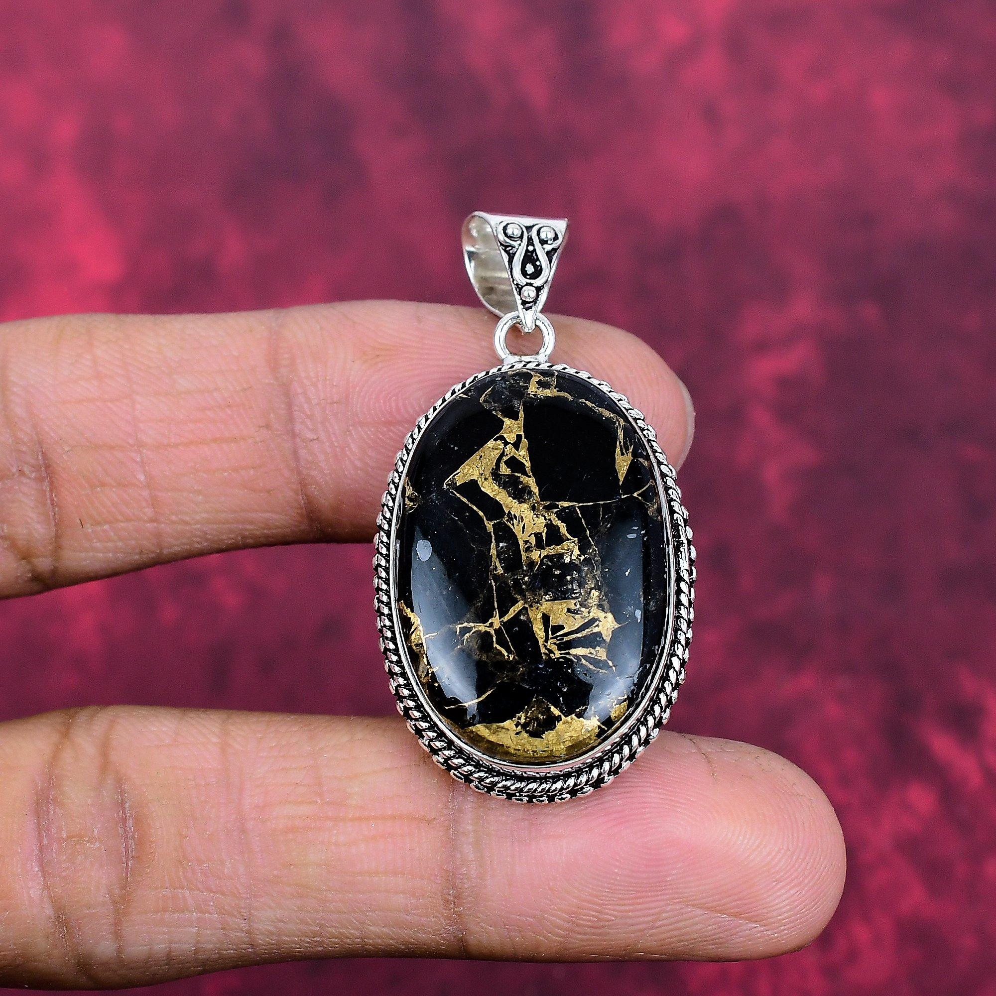 

Подвеска из Черного Медного Бирюзы, Каменное Ювелирное Изделие, Подвеска из Чистого Серебра 925 Пробы, Подарок для Женщин, Ручная Работа 1.77 Inches