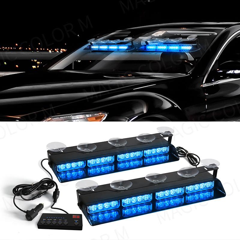 2-in-1 32 LED Car Strobe Lights For Emergency Flash Warning Lamp Windshield Bar Red Blue Amber White Waterproof Auto Assembly