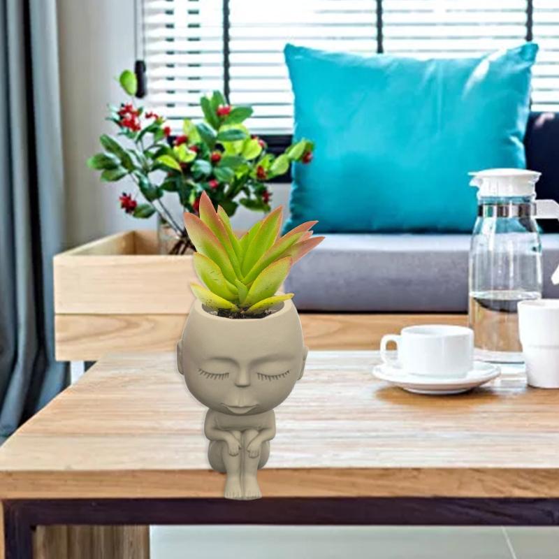 Face Flower Pot Silicone Mold Succulent Planter Concrete Mold Cute Concrete Cement Mold for DIY Pen Holder,Home Decor