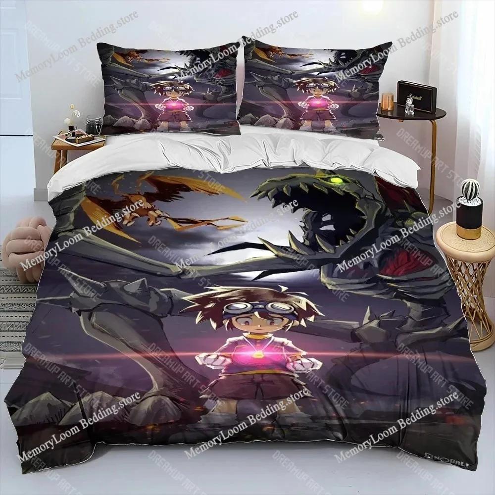 Digimon Adventure Monster Bedding Set,Boy&Girl Duvet Cover Pillow Case Gift, Home Bedroom Quilt Set Large King