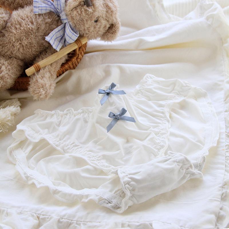 Women's Mid-Waist Lace Mesh Panties with Black Edge and Bow