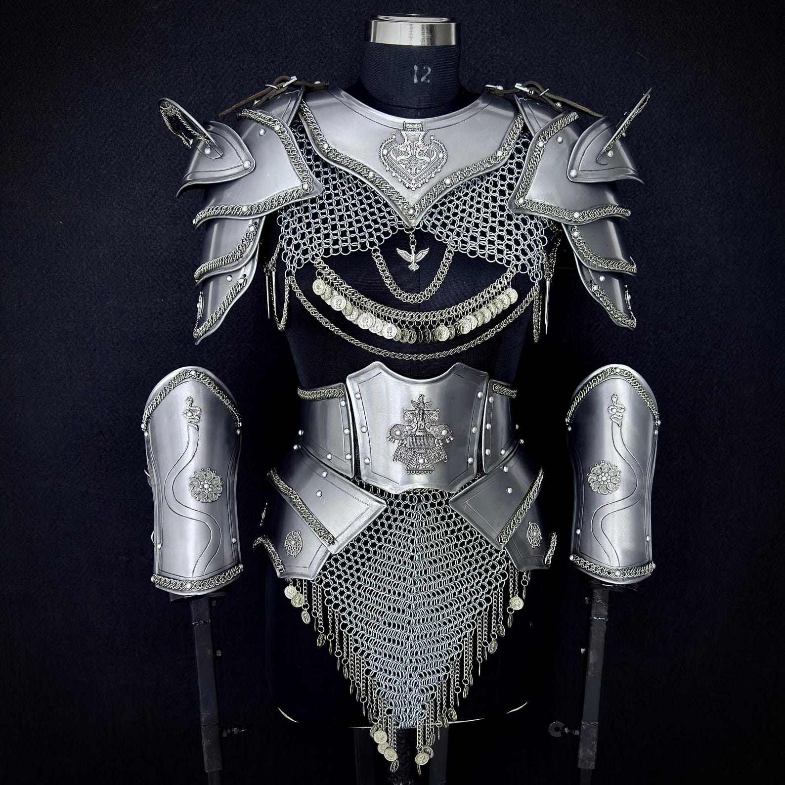 Medieval Female Knight Armor Set | Steel Lady Armor with Chainmail Skirt | LARP Cosplay Costume