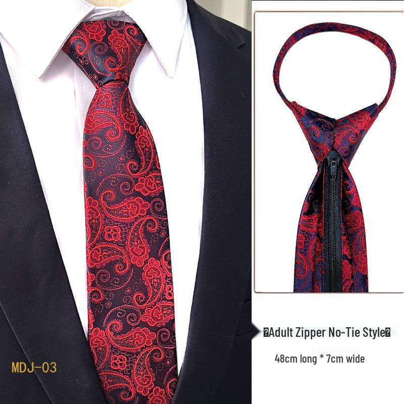 Men's 7cm Easy-Pull Zipper Tie, 1200-Needle Yarn-Dyed Polyester