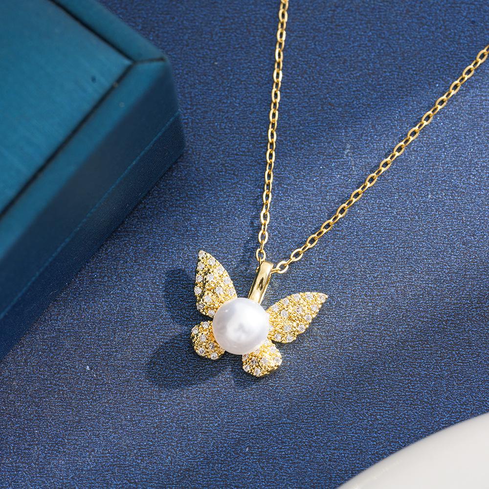 Elegant Butterfly Freshwater Pearl Pendant Necklace