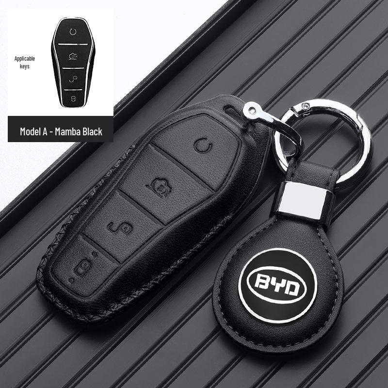 Genuine Leather Car Key Cover for Dolphin, BYD Han DMI, Seagull, and Qin Plus - Fits 25 Models