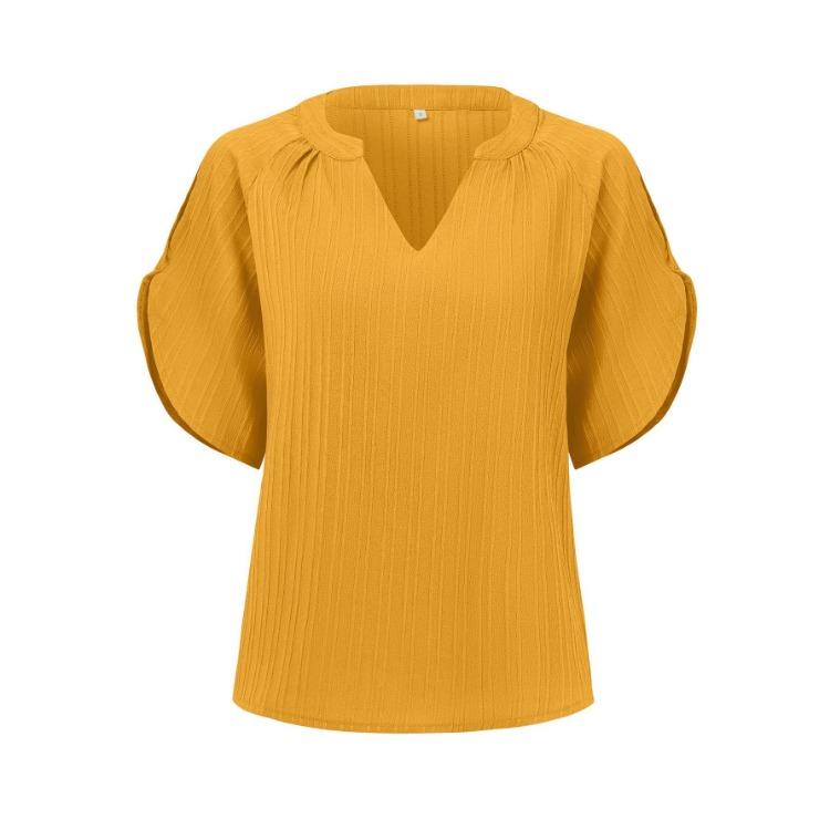 Women Casual V-Neck Loose Pullover Top Half Sleeved Blouse Solid Color Spring Summer Shirt S-XL
