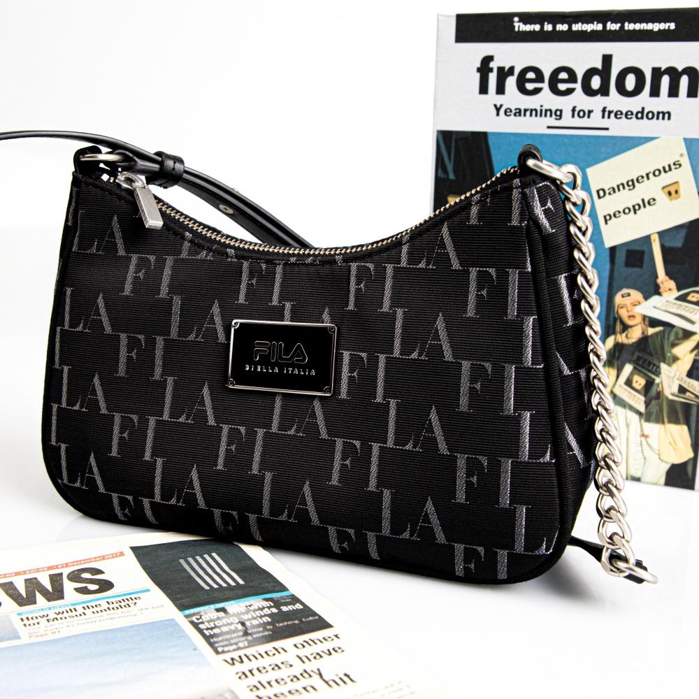 Fila Hobo Zipper Hidden Pattern Casual Simple Commuter Fashion Print Underarm Crossbody New Moon Bag Women Shoulder Bag Black F13W341163FBK