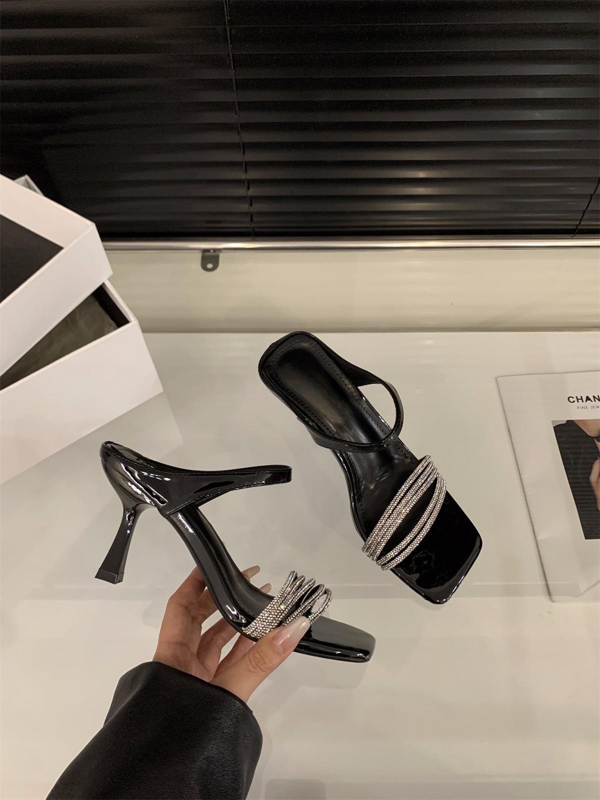 

Temperament high heels silver rhinestone French cool slippers women s shoes outer wear 2025 summer with skirt fairy sandals 39