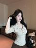 Women's High-Neck Slim-Fit T-Shirt: Spicy Style, Long-Sleeve, Waist-Cinching, Perfect for Autumn and Winter.