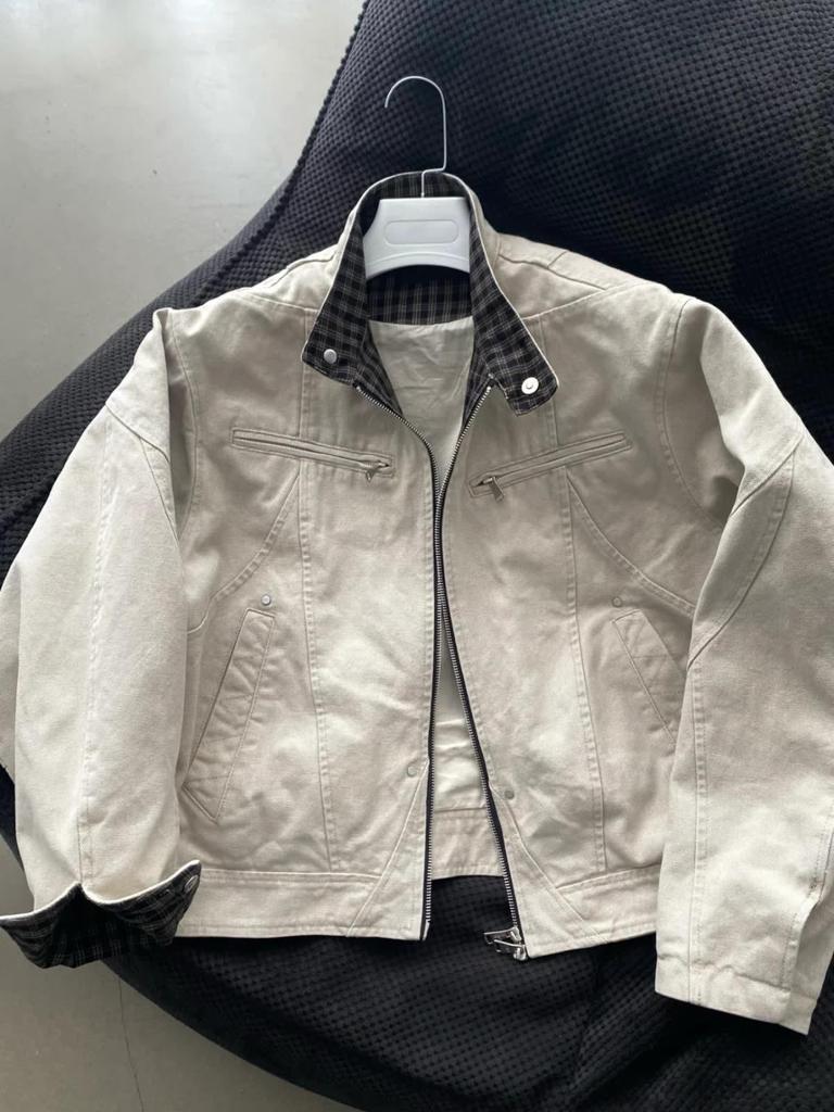 CleanFit Herren Retro Karomuster Stehkragen Jacke - Herbst/Winter Trendiger Baseball-Stil Mantel