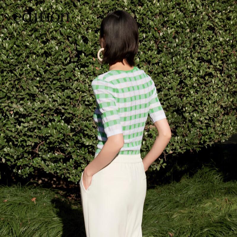 Edition Retro Karomuster Strick Kurzarmtop