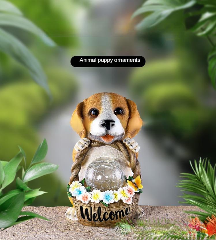 Creative Solar Night Light Cute Dog Desktop Decoration American Outdoor Garden Simulation Animal Luminous Resin Decoration