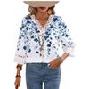 2024 Autumn New Amazon Independent Station V-neck Print Cuff Lace Long-sleeved T-shirt Women's BB0311