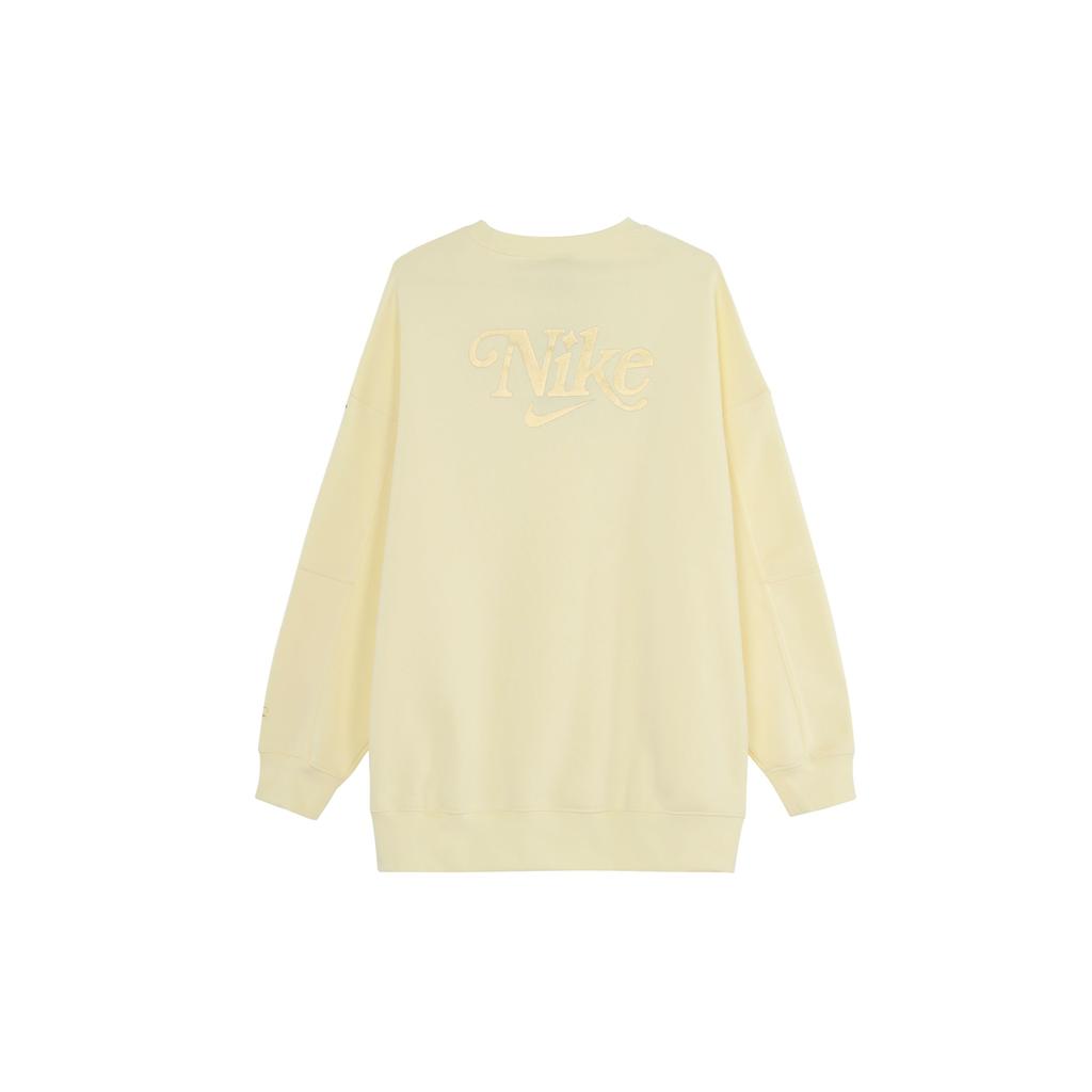 Nike Logo Patch Fleece-Lined Crew Neck Sweatshirt Women Tops Yellow FB1918-744