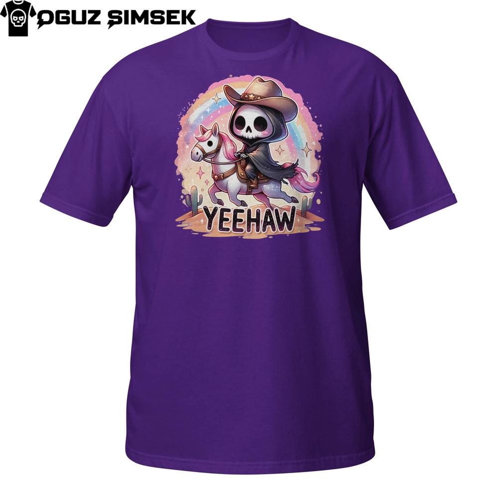 Yeehaw Grim Reaper T-Shirt | Funny Cute Skeleton Cowboy on Pony Western Graphic 2XL