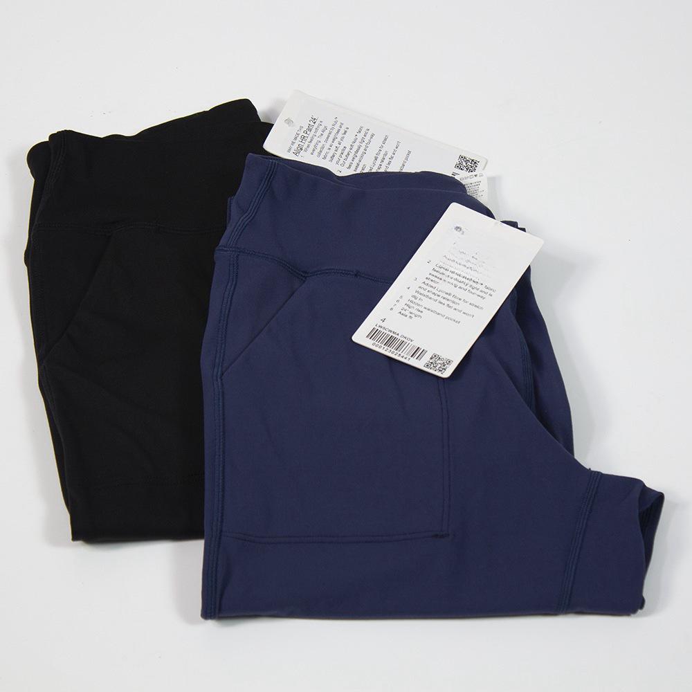Lulu High-Waist Nylon Yoga Capri Pants with Outer Pocket