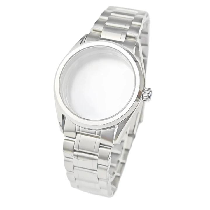 Silver Watch Case Fit 33.5mm Dial For Seiko Grand NH35/NH36/34/4R Automatic Movement Sapphire Crystal Strap Mod Parts