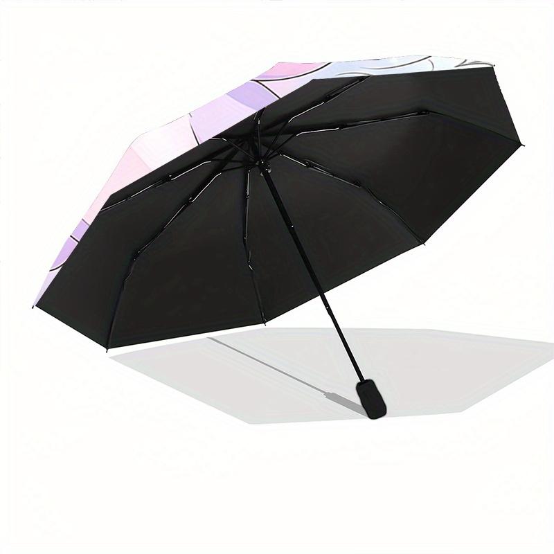 1pc Purple Bear Pattern Automatic 3-Fold Umbrella, 8 Iron Frames, High-Value Folding Umbrella, Suitable for Office, Travel and Outdoor Adventure.G086
