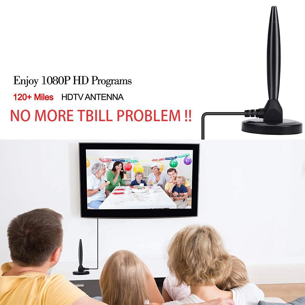 

120-мильная цифровая телевизионная антенна высокой четкости для помещений, интеллектуальный усилитель сигнала, телевизионная антенна чёрный