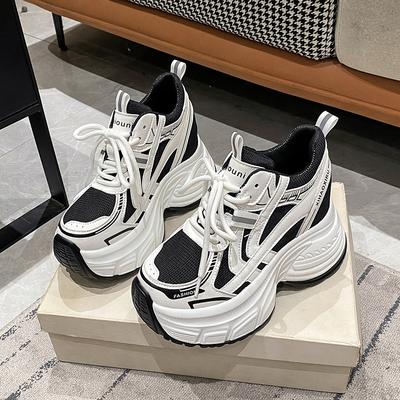 Fashion 10CM Women Autumn Breathable Mesh Microfiber Sneakers High Platform Wedge Shoes Fashion Women Lace-up Chunky Sports Dad Shoes