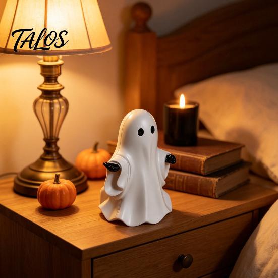 Spooky Desk Accessory Cute White Ghost Resin Figurine, Miniature Figurine Halloween Decoration, Matte Small Table Ornament Finish Tabletop Statue for