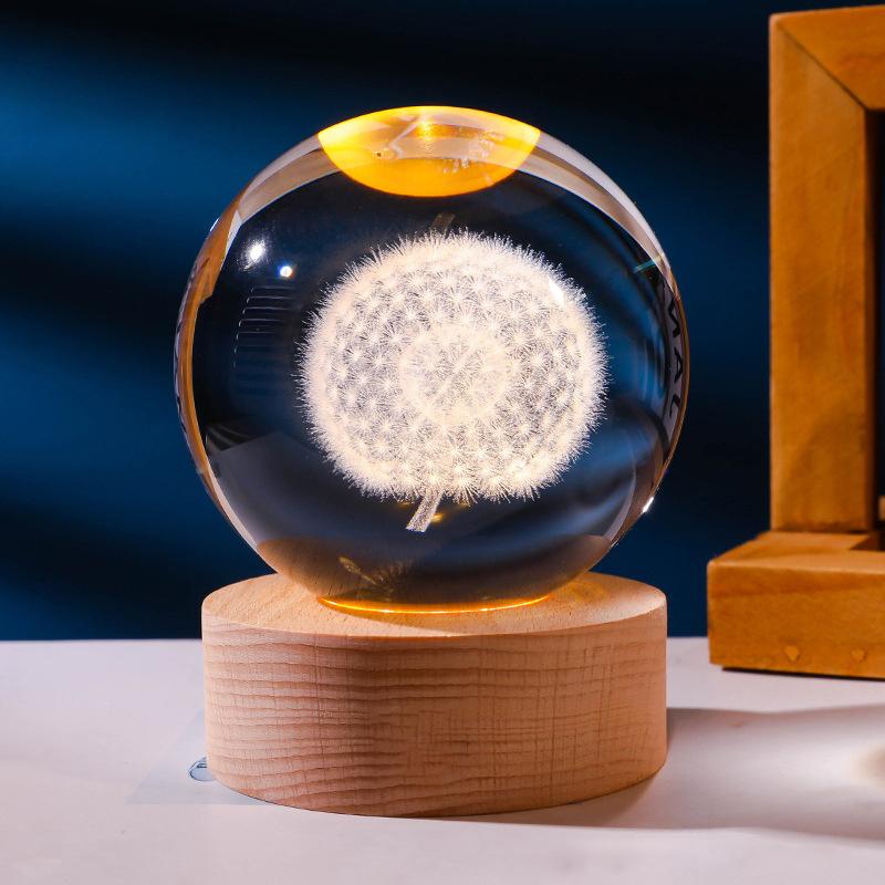 3D Crystal Lights Lamp Glowing Planetary Galaxy Night Light Crystal Ball Night Lights Bedside Light Home Decor Christmas Gift