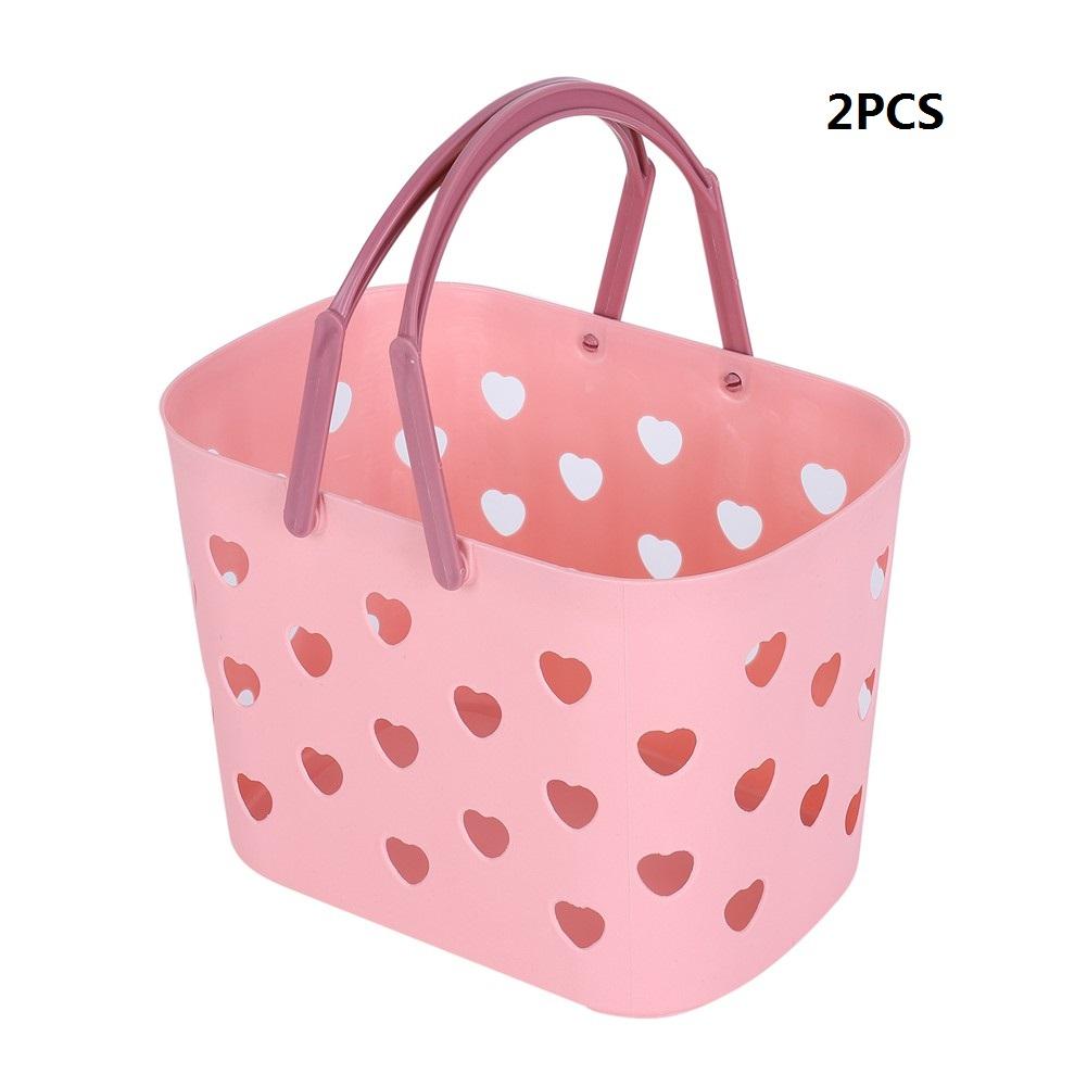 2pcs Portable Storage Basket Shower Tote Heart Shaped Hollow with Handle Organizer Bin Bathroom Pantry Kitchen Storage Box