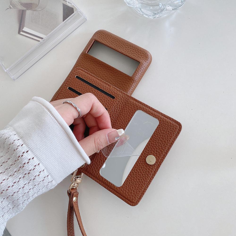 For Google Pixel 8 Pro Case Card Slots Kickstand PU Leather Back Cover with Zipper Pocket,Wrist Strap