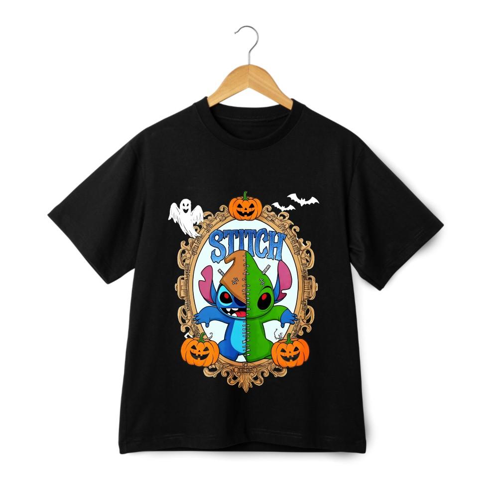 

Halloween Stitch Printed T-Shirt, Cartoon Playful Style Unisex Short-Sleeve Top 4XL