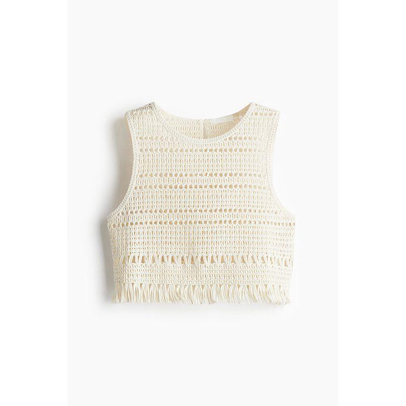 

HM Women s Clothing 2025 Summer New Arrival Imitation Crocheted Vest 1293310 Cream 150/76(XXS)
