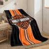 Bold Orange Vertical Stripes with a Harley-Davidson Logo On a Black Background. for All Seasons Blanket Lunch Break Throw Gift
